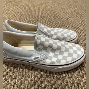 Vans Big Girl’s Slip-On Checkerboard Shoes Light Blue/White Size 4.5 Big Kids!